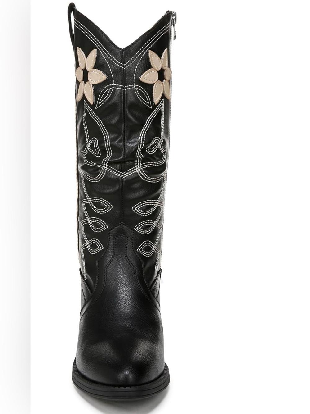 Black Western Knee-High Boots with Cream Floral Appliqué - Picture 6 of 15
